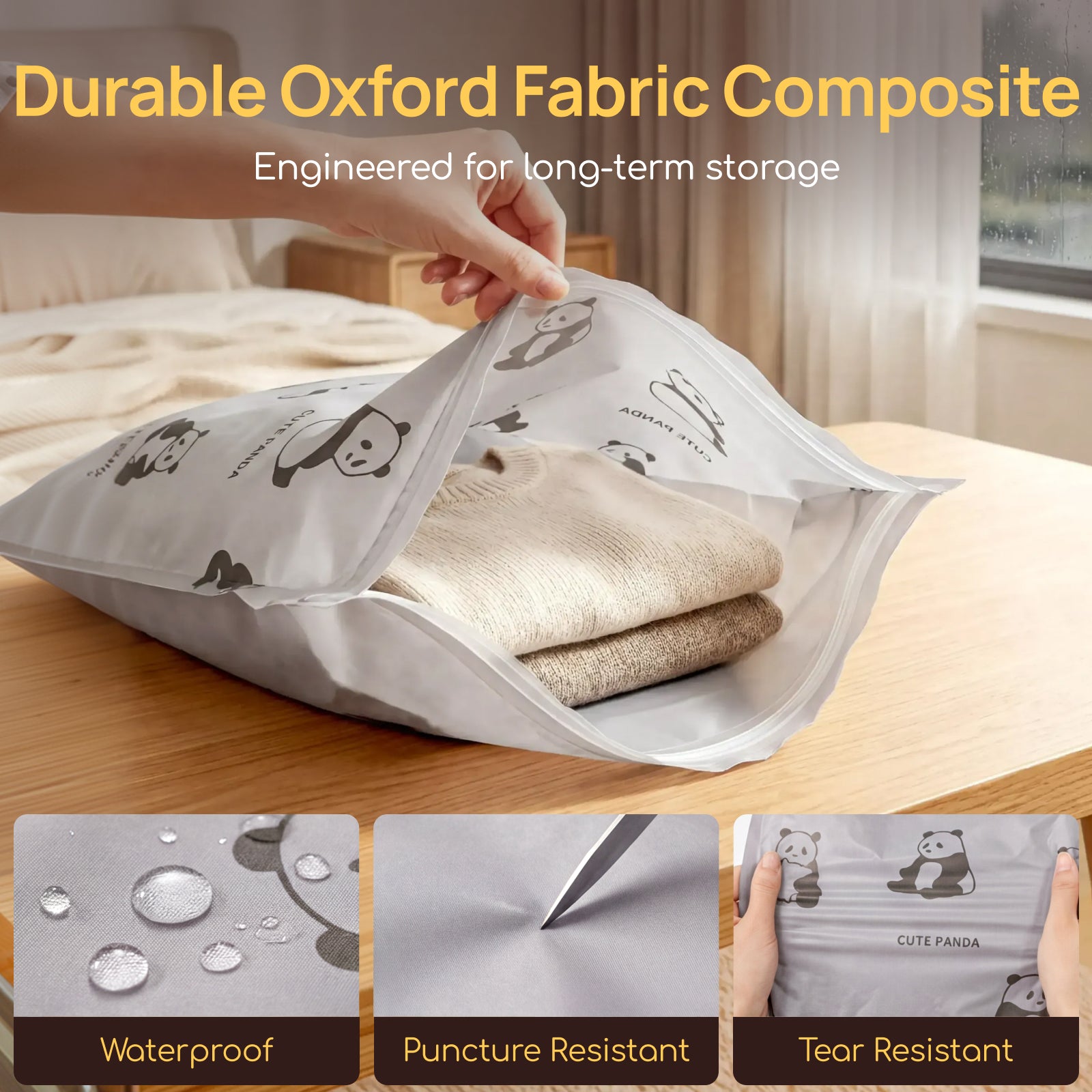 Cute Panda Vacuum Storage Bags w/ USB Air Pump (Light & Inflation), 2/5 size Reusable, Save 70% Space