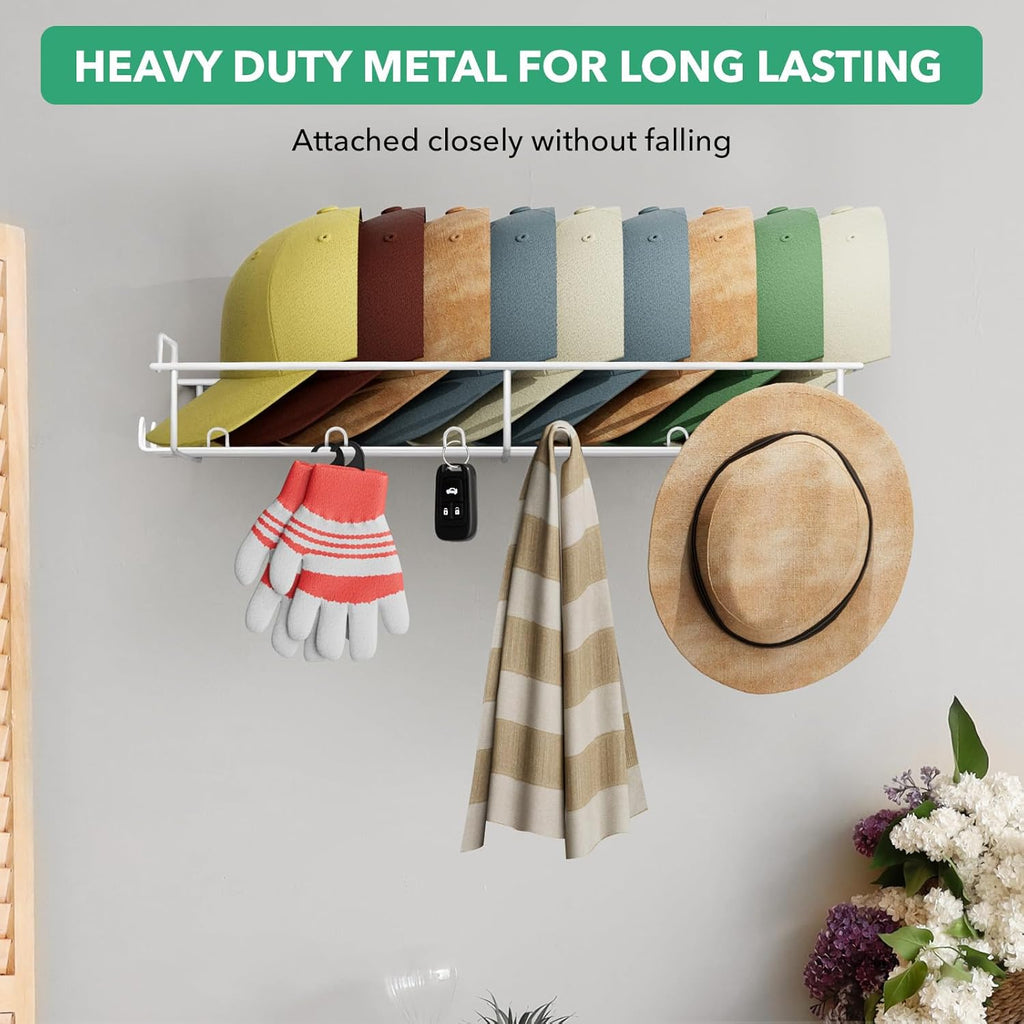 Hat Organizer Racks for Baseball Caps - Metal Hat Storage Holder Shelves for Wall Fit 20 Caps - 3 Pack, White