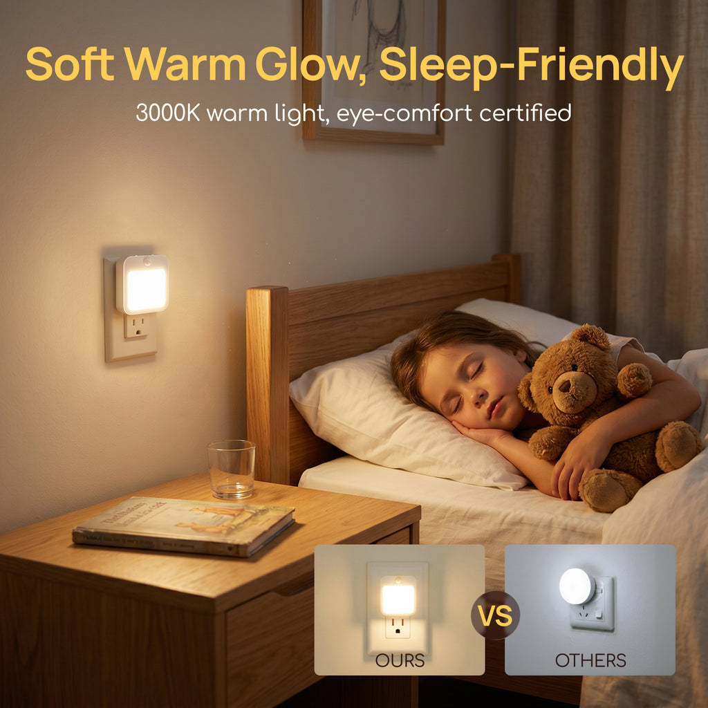 FeelAtHome Motion Sensor Night Light – 3000K Warm Light, Stepless Dimming, Dusk-to-Dawn Auto On/Off