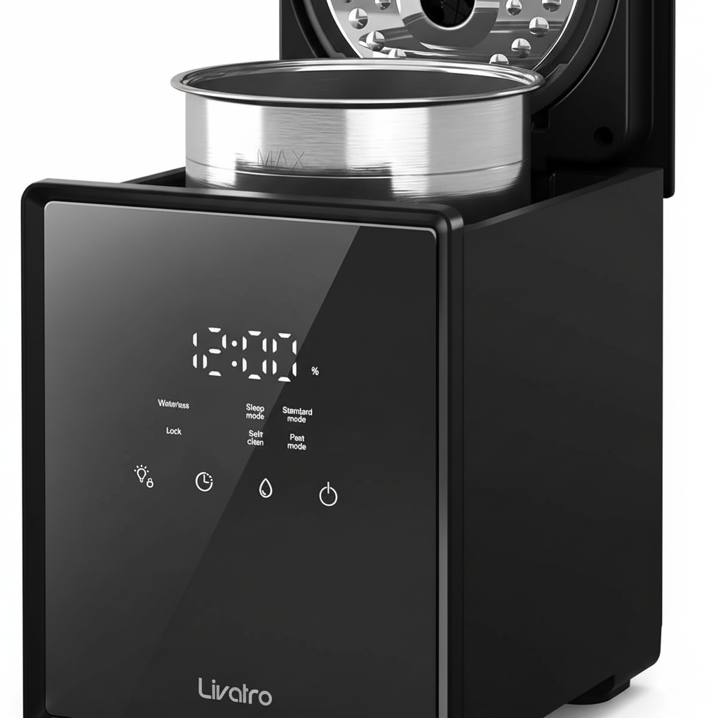 Livatro 3L Stainless Steel Warm Mist Humidifier, Easy Clean, Warm Steam, Sleep Mode & Auto-off, Healthy Air for Bedroom & Living Room - Black