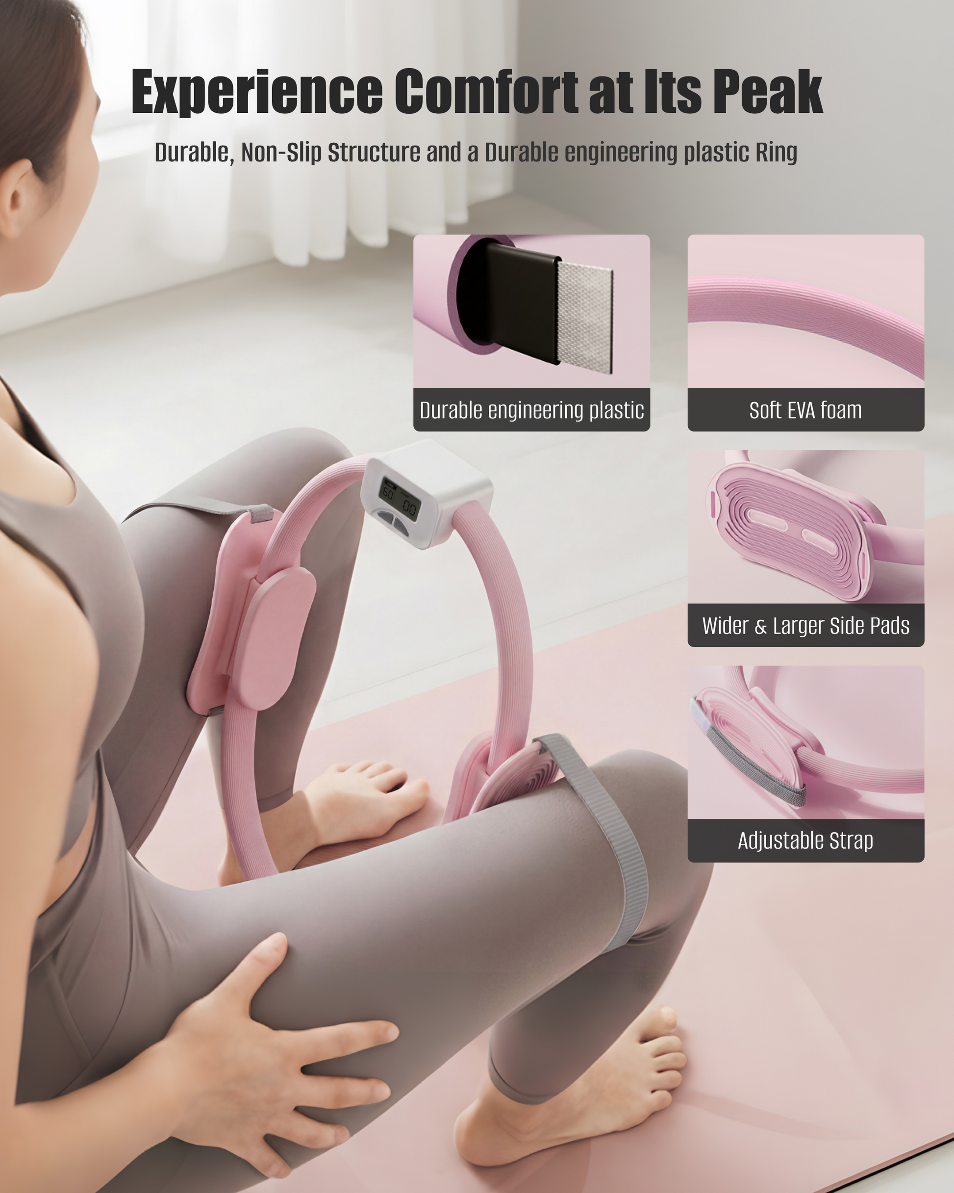 T3 Counting Pilates Ring Set with Adjustable Straps | Smart Fitness & Yoga Kit for Home Workout, Body Shaping & Core Training