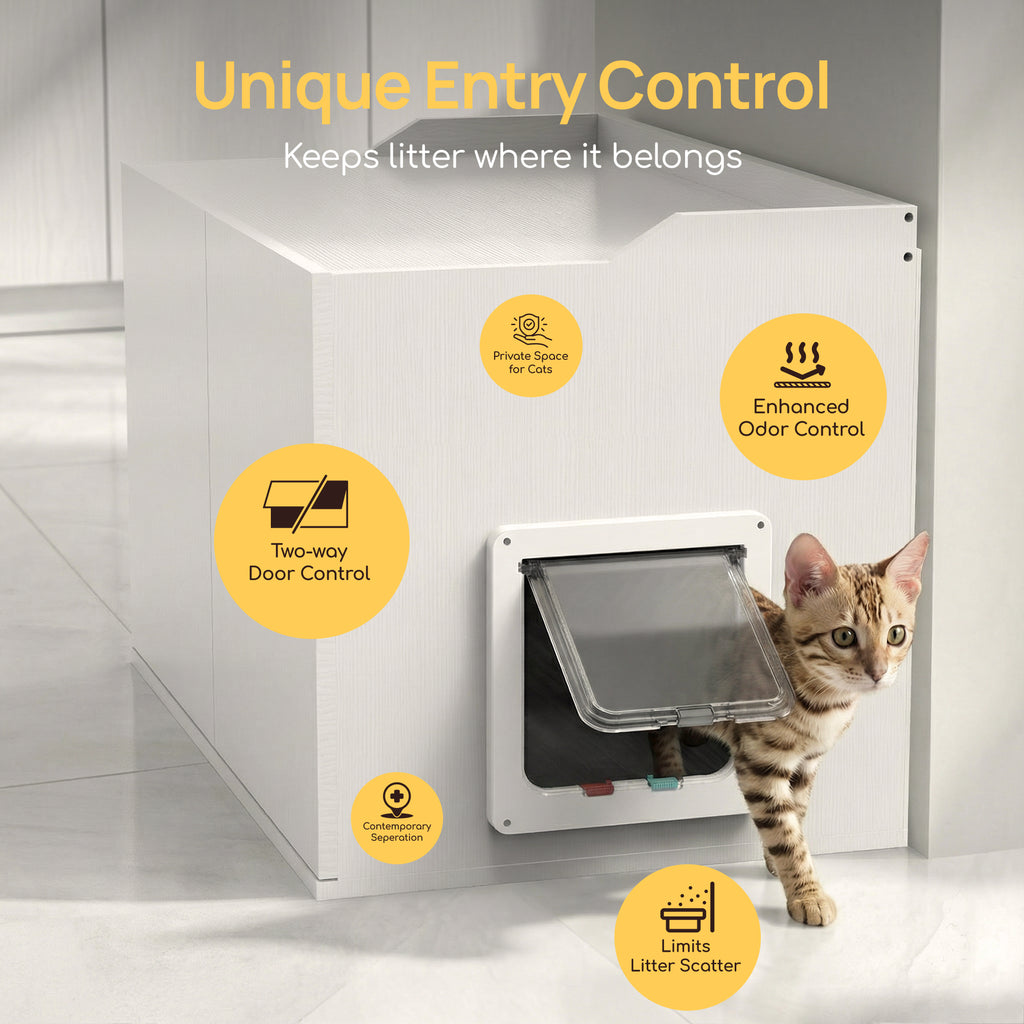 Hidden Cat Litter Box Enclosure Side Table, Waterproof Indoor Outdoor Cat Litter Box Furniture with Front Door