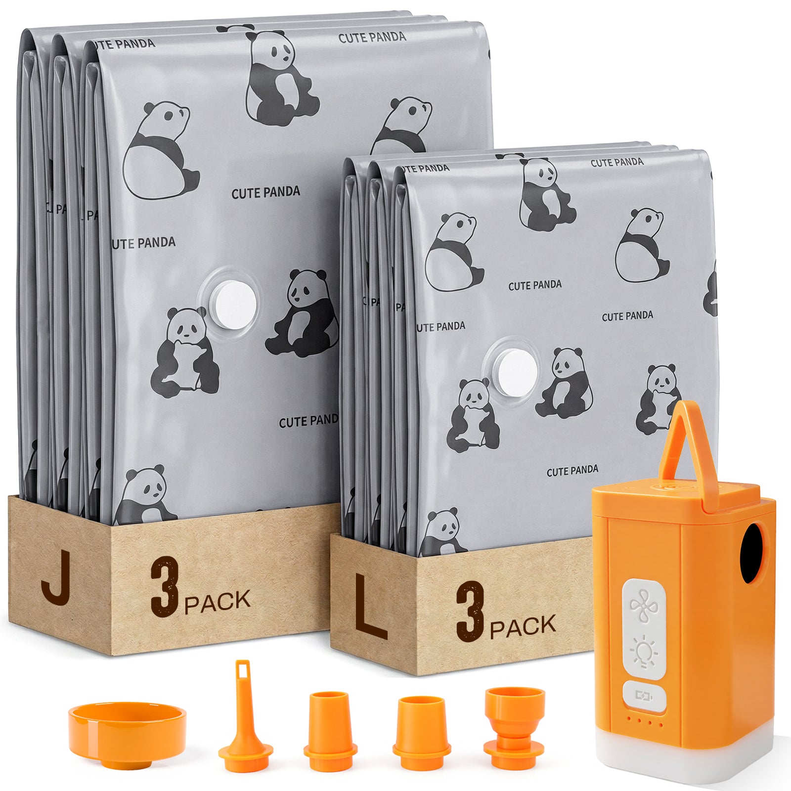 Cute Panda Vacuum Storage Bags w/ USB Air Pump (Light & Inflation), 2/5 size Reusable, Save 70% Space