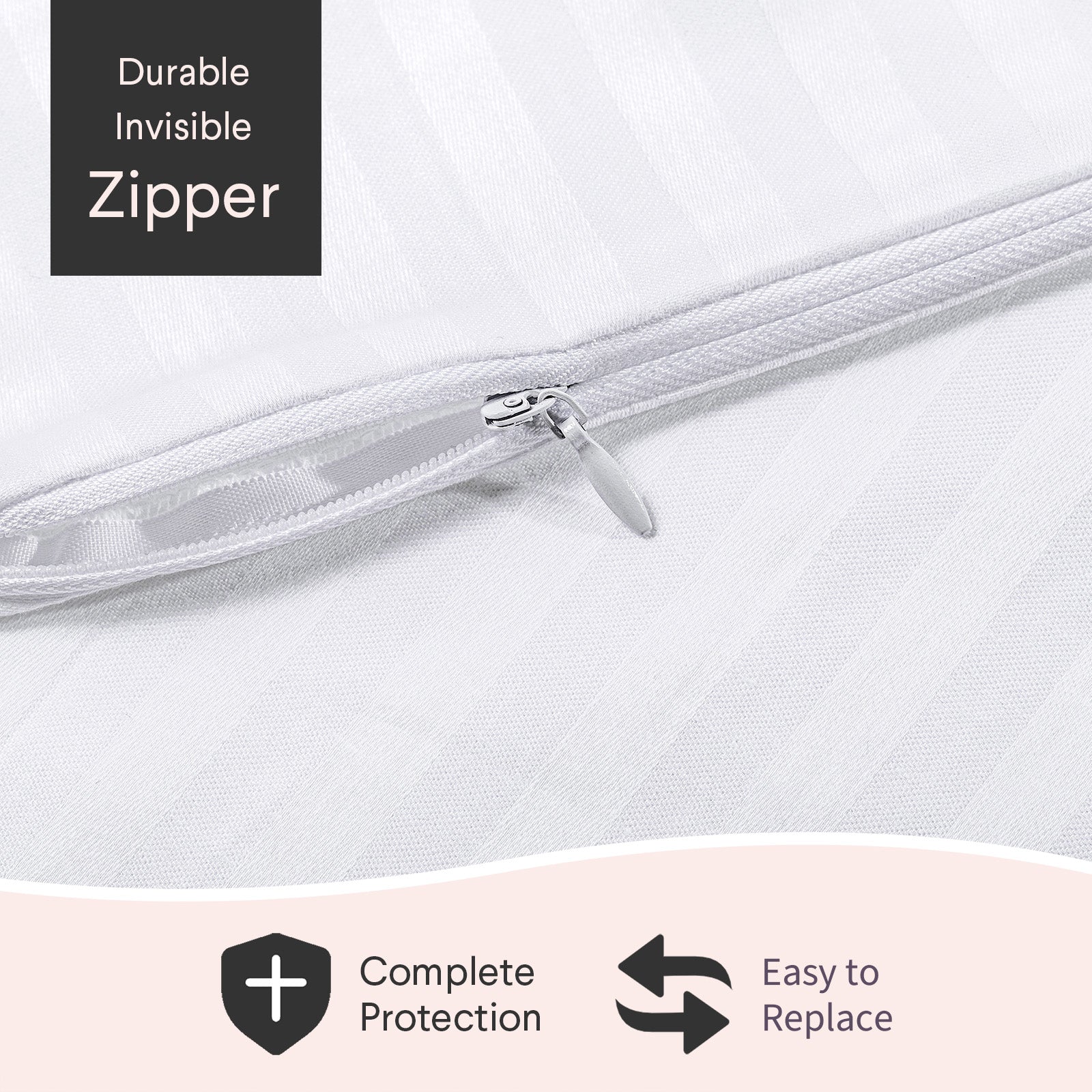 Faunna 600TC 100% Cotton Pillow Protectors, Queen (20x30"), 6 Pack, Oeko-TEX, Silent Zipper, Hotel-Grade, White