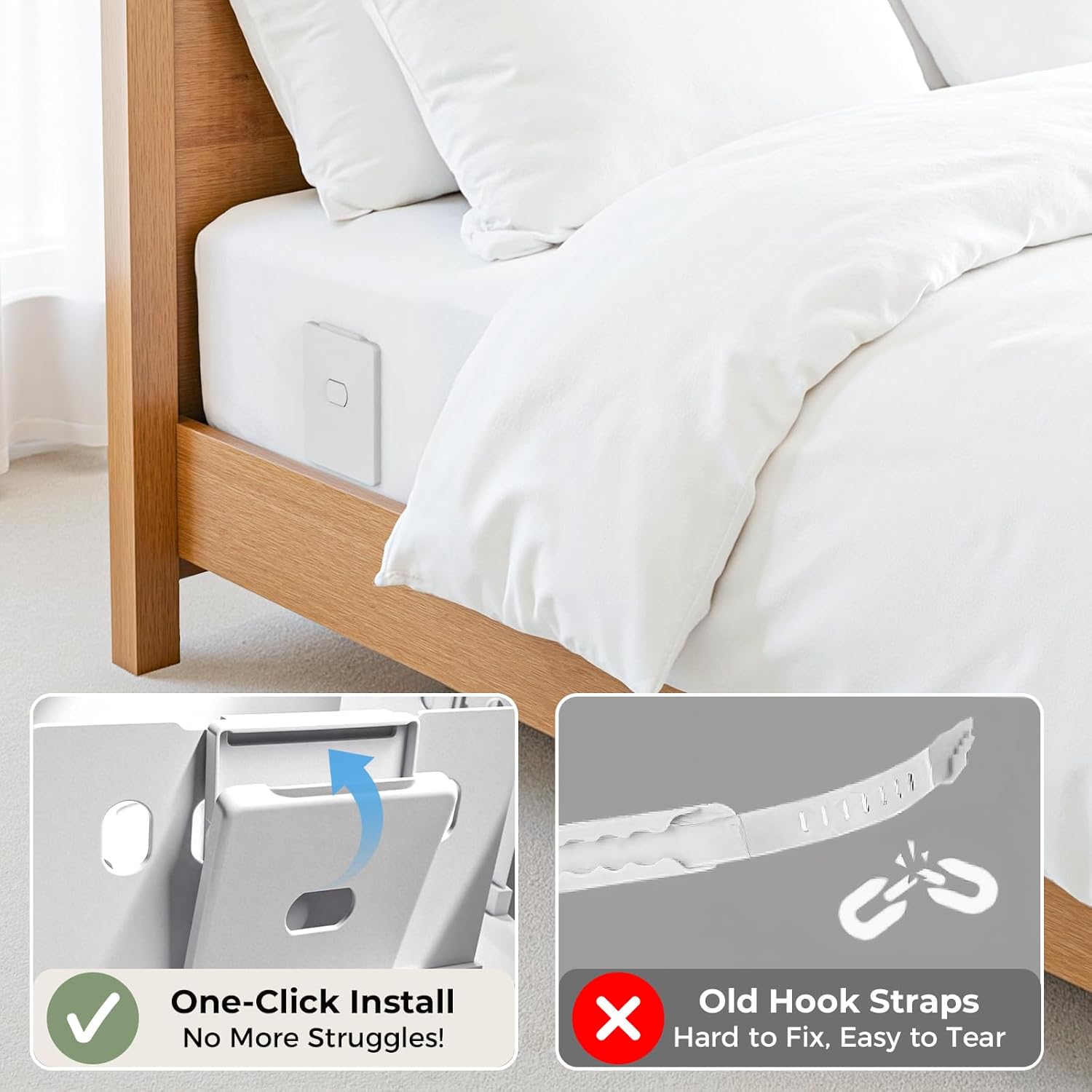 Faunna Bed Lock Sheet Holders, Upgrade Straps Keep Sheets Firm & Tight, Fitted Sheet Clips for Corners, Easy One-Time Installation, White