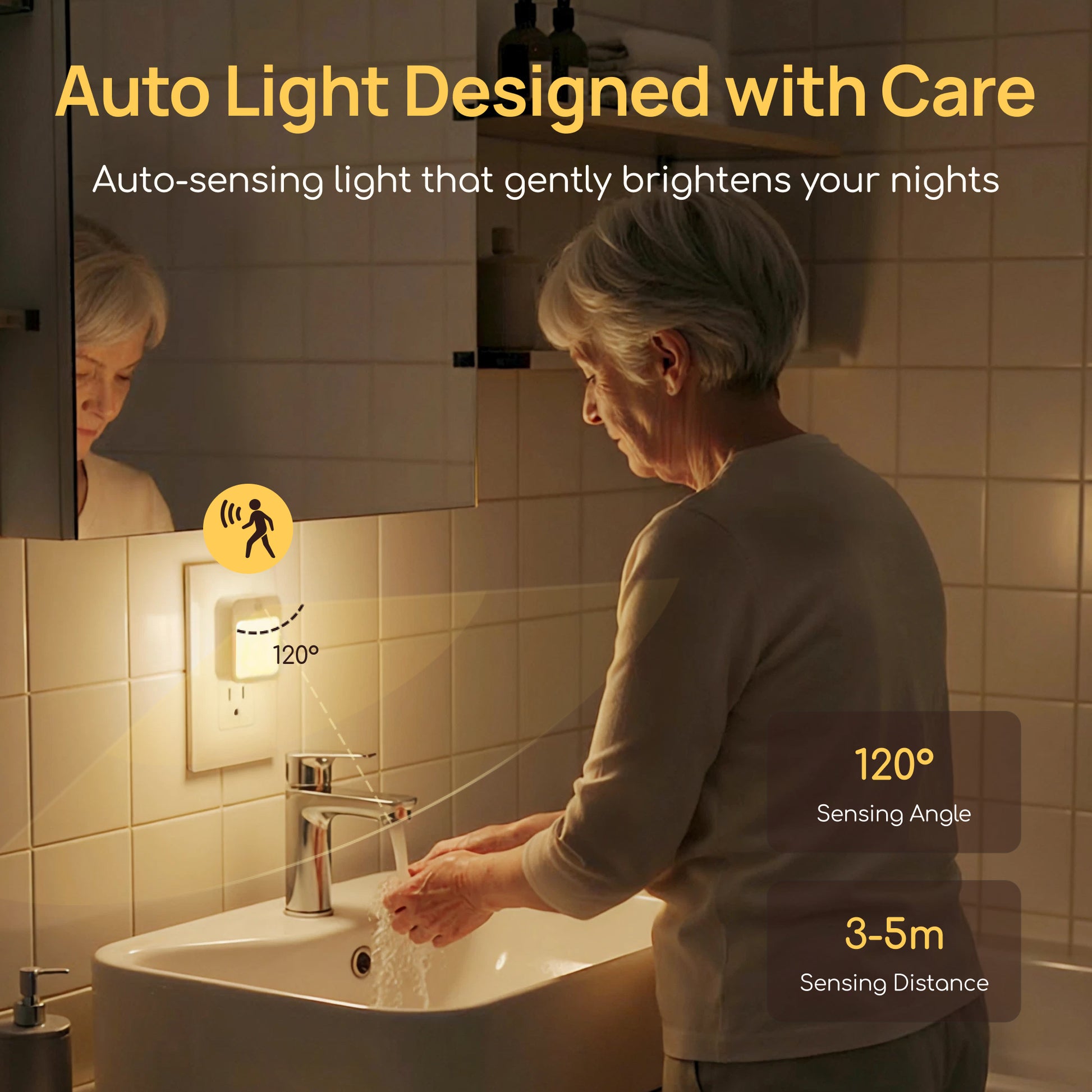 Plug-In Motion Sensor Night Light, Dusk-to-Dawn LED with Stepless Dimming, Energy-Saving