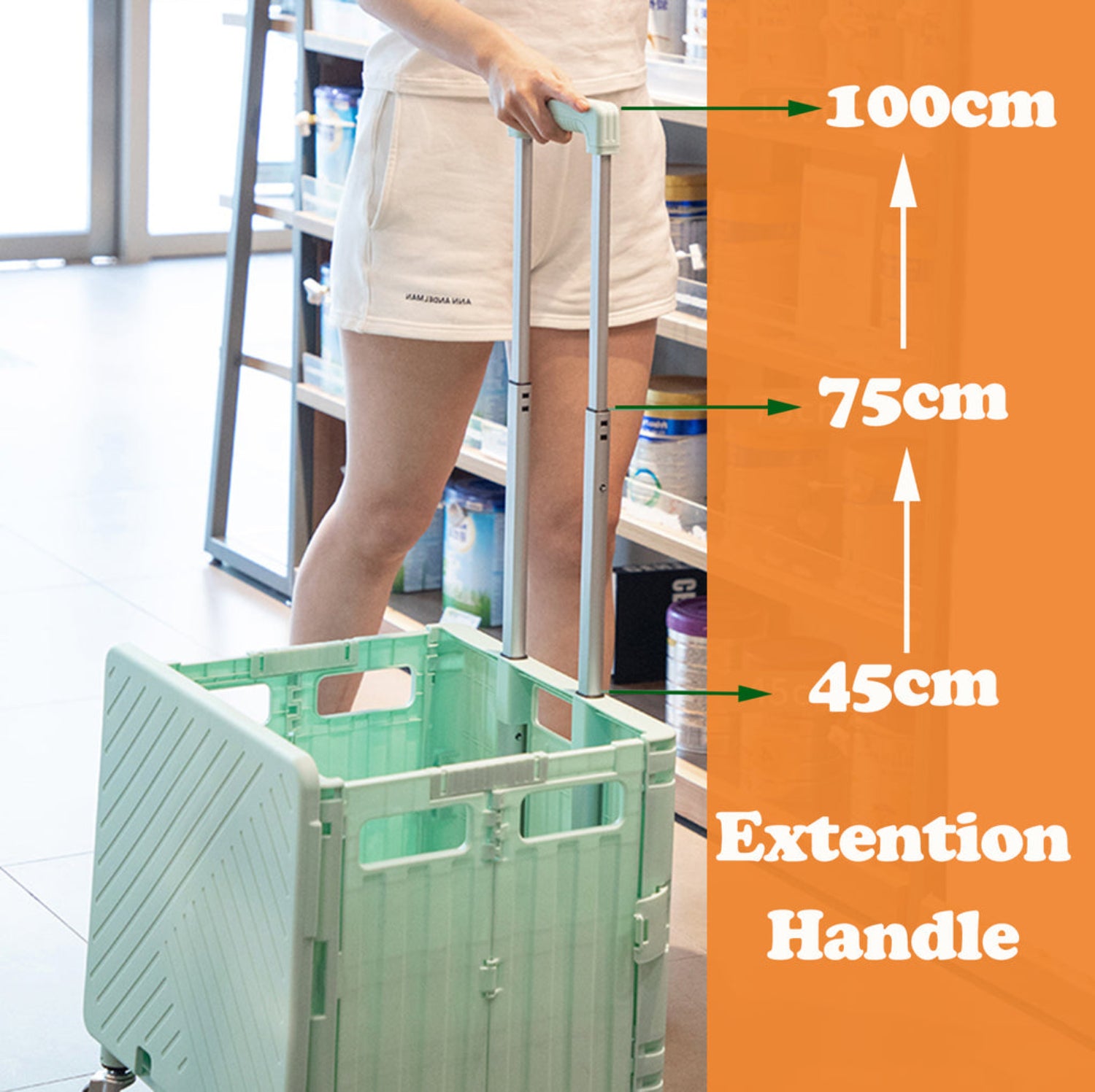 Viviendo 65L Foldable Shopping Trolley Cart Portable Grocery Basket Rolling Wheel with Top Cover