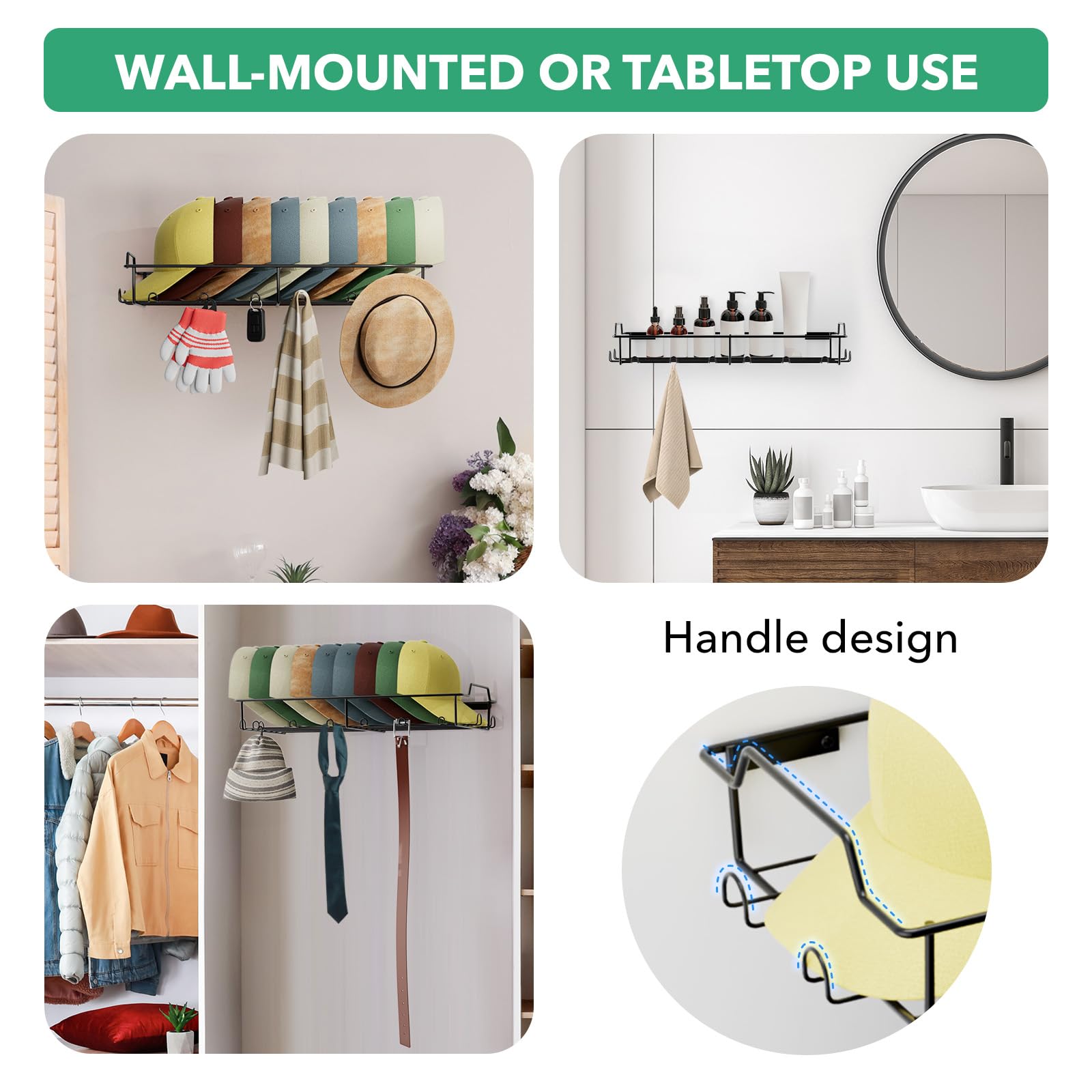 Wall Hat Racks for Baseball Caps, 3-Pack Hat Rack for Each Holder Stores Up to 20 Caps