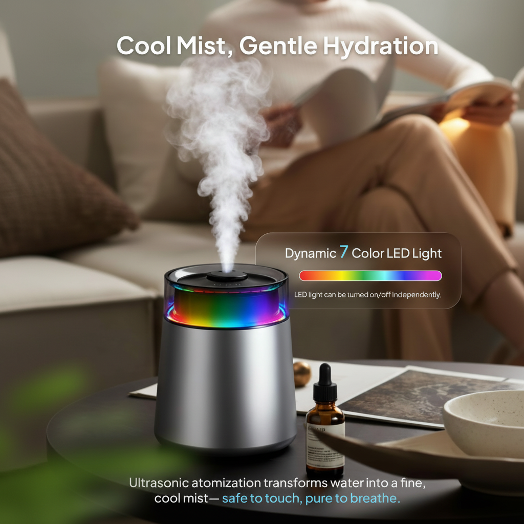7L Ultrasonic Cool Mist Humidifier for Bedroom & Large Room, Top Fill, 24dB Quiet, 3 Mist Levels, Easy Clean, Dishwasher Safe