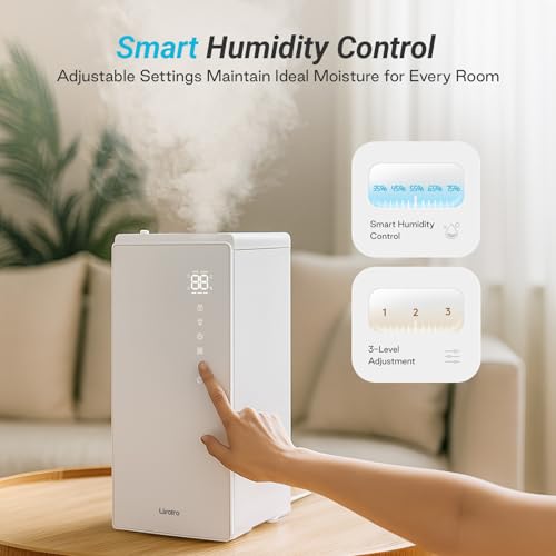 6L Stainless Steel Warm Mist Humidifier with Easy Clean, Sleep Mode & Auto-Off, Large Room Air Humidifier for Bedroom