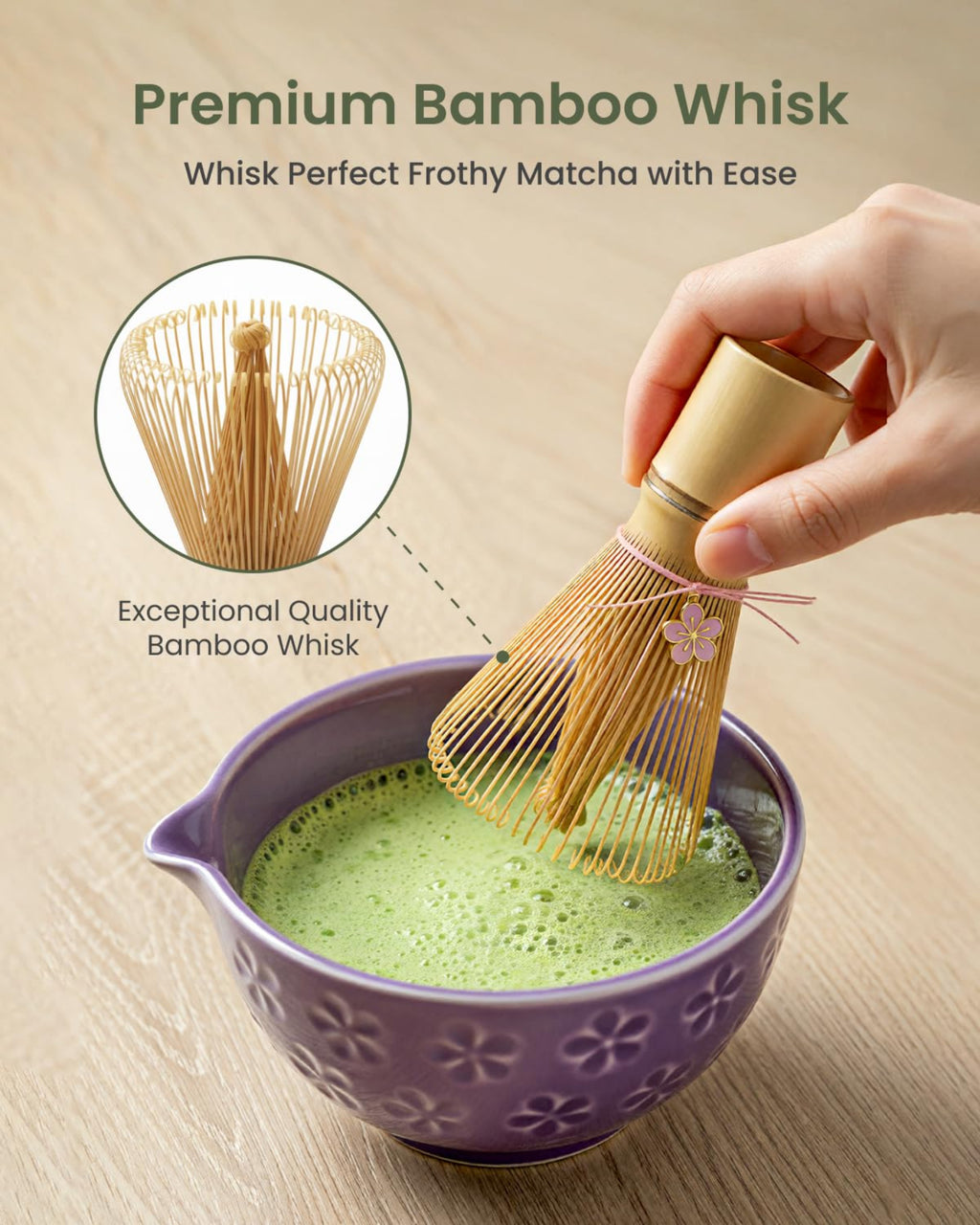 Adivo 7-Piece Matcha Whisk Set with Ceramic Bowl, Bamboo Scoop, Sifter, Holder & Towel | Matcha Gift Kit