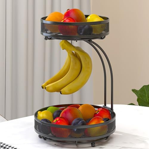 ADIVO 2 Tier Fruit Bowl Carbon Steel Kitchen Fruit and Vegetable Storage Basket