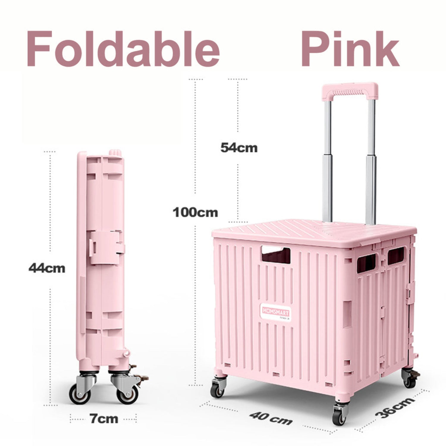 Viviendo 65L Foldable Shopping Trolley Cart Portable Grocery Basket Rolling Wheel with Top Cover
