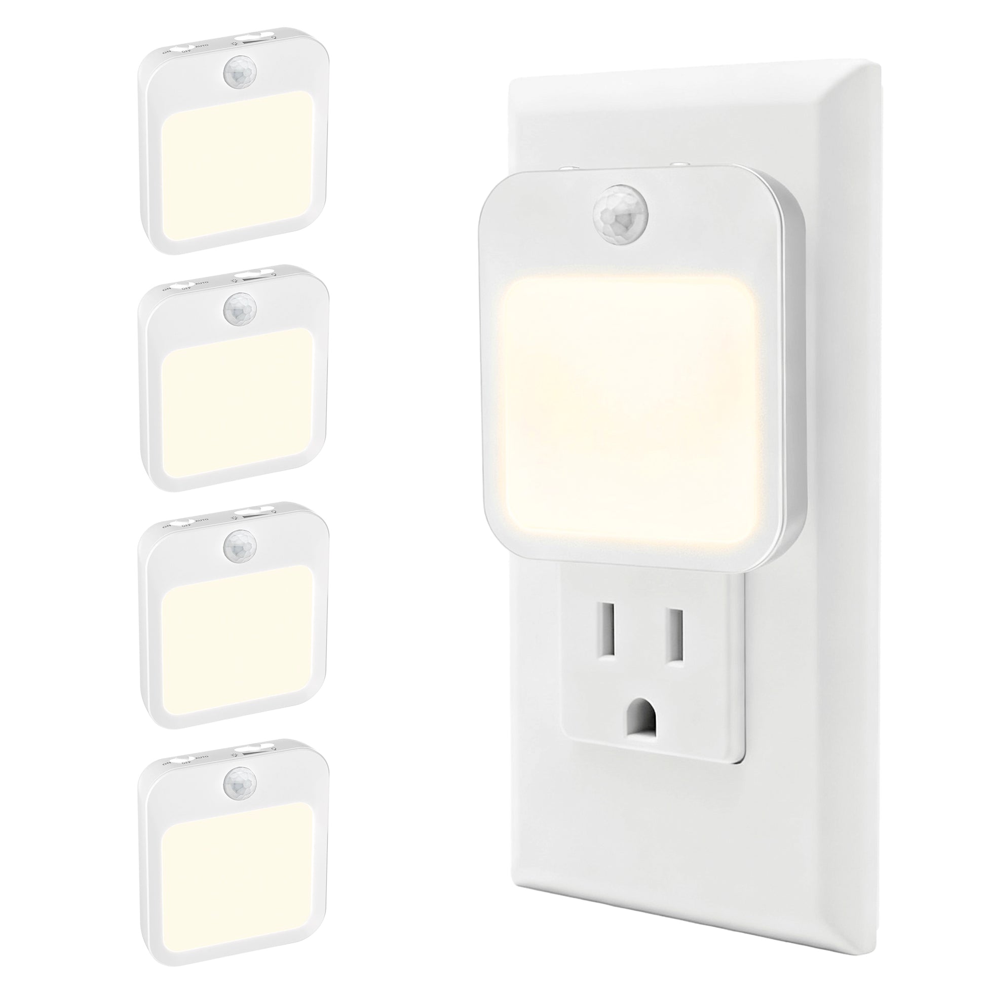 Plug-In Motion Sensor Night Light, Dusk-to-Dawn LED with Stepless Dimming, Energy-Saving