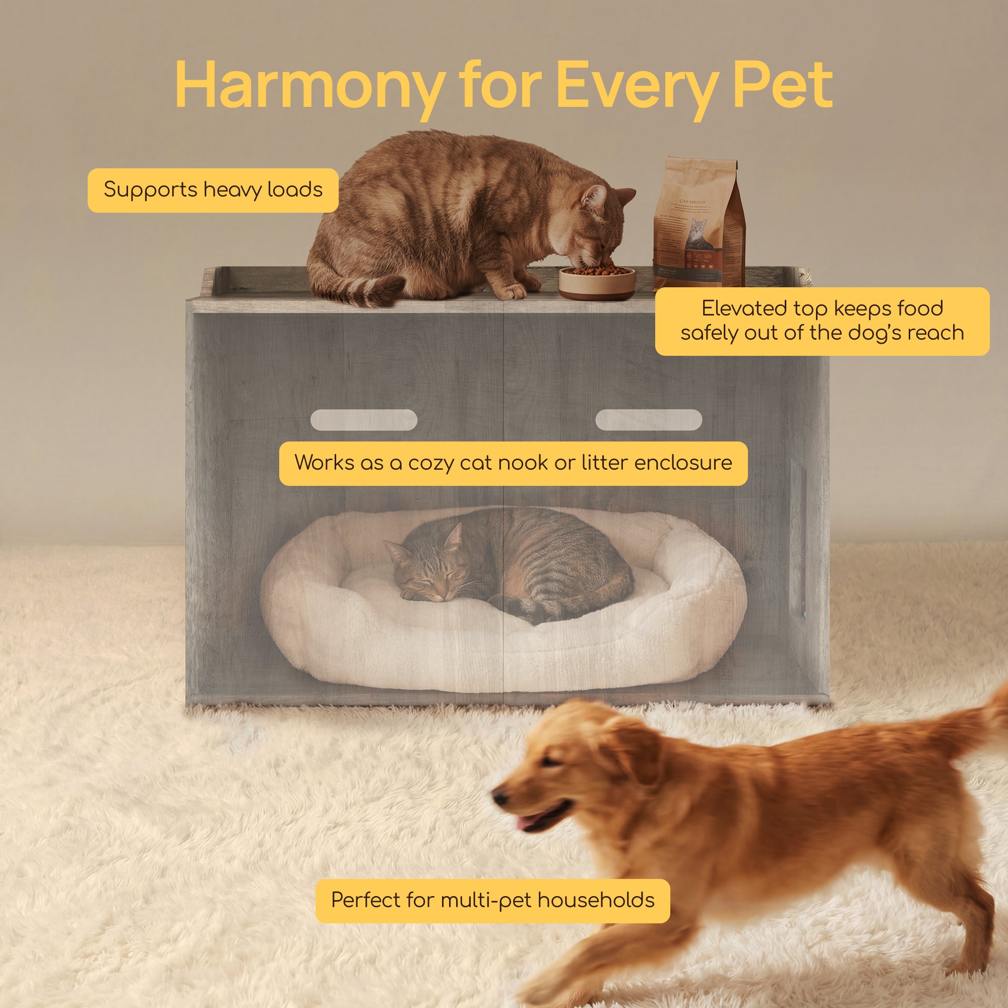 Hidden Cat Litter Box Enclosure Side Table, Waterproof Indoor Outdoor Cat Litter Box Furniture with Front Door