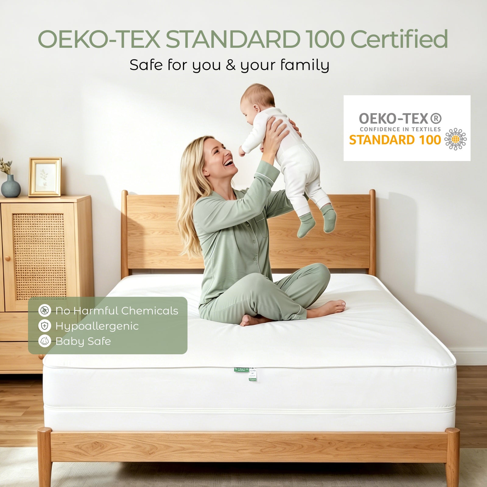 FAUNNA 6-Sided Mattress Encasement – 100% Cotton, Dust Mite & Bed Bug Proof, Microban, Silent Zipper, OEKO-TEX