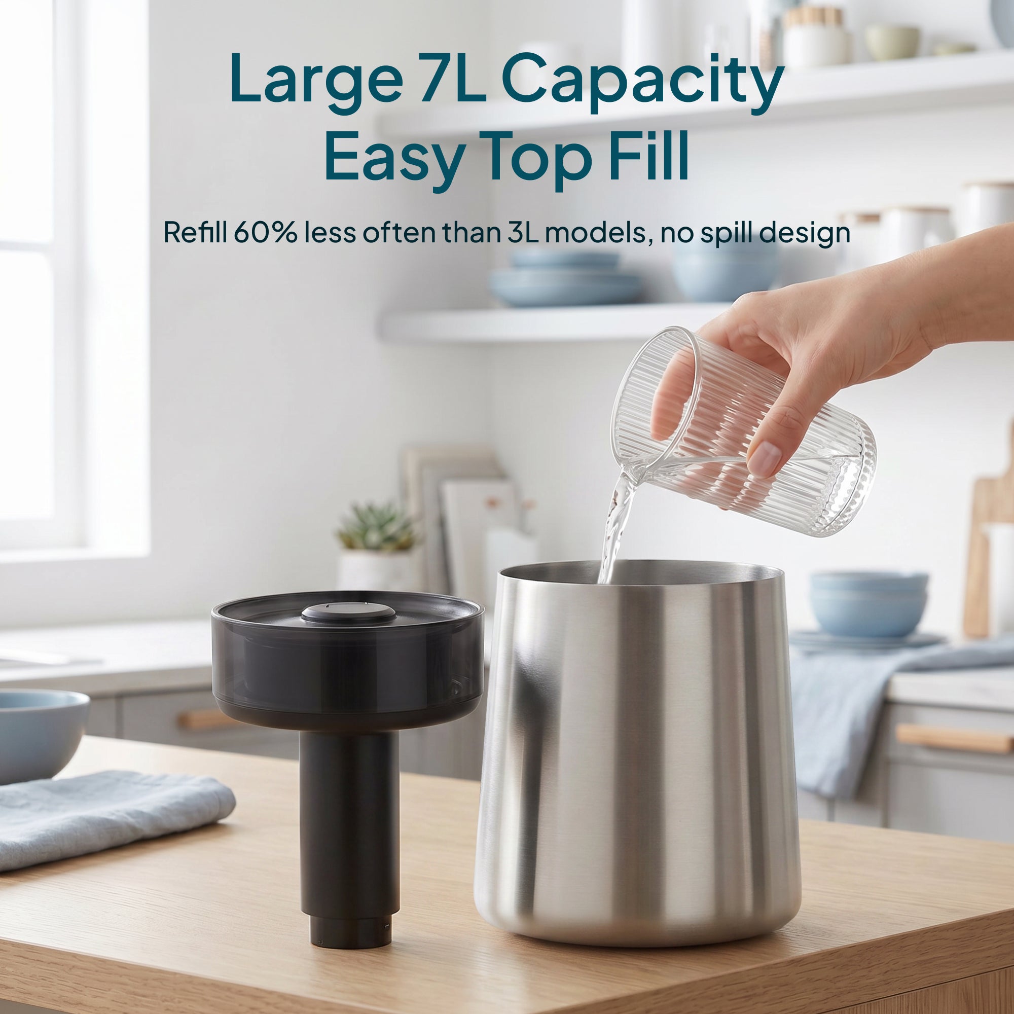 Livatro 7L Ultrasonic Cool Mist Humidifier – Top Fill, 304 Stainless Steel, 24dB Quiet, 7‑Color LED, 35H Run Time, 650 sq ft