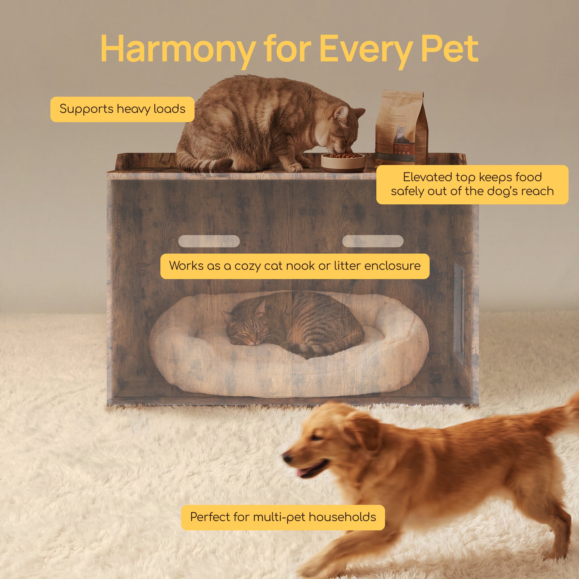 Hidden Cat Litter Box Enclosure Side Table, Waterproof Indoor Outdoor Cat Litter Box Furniture with Front Door