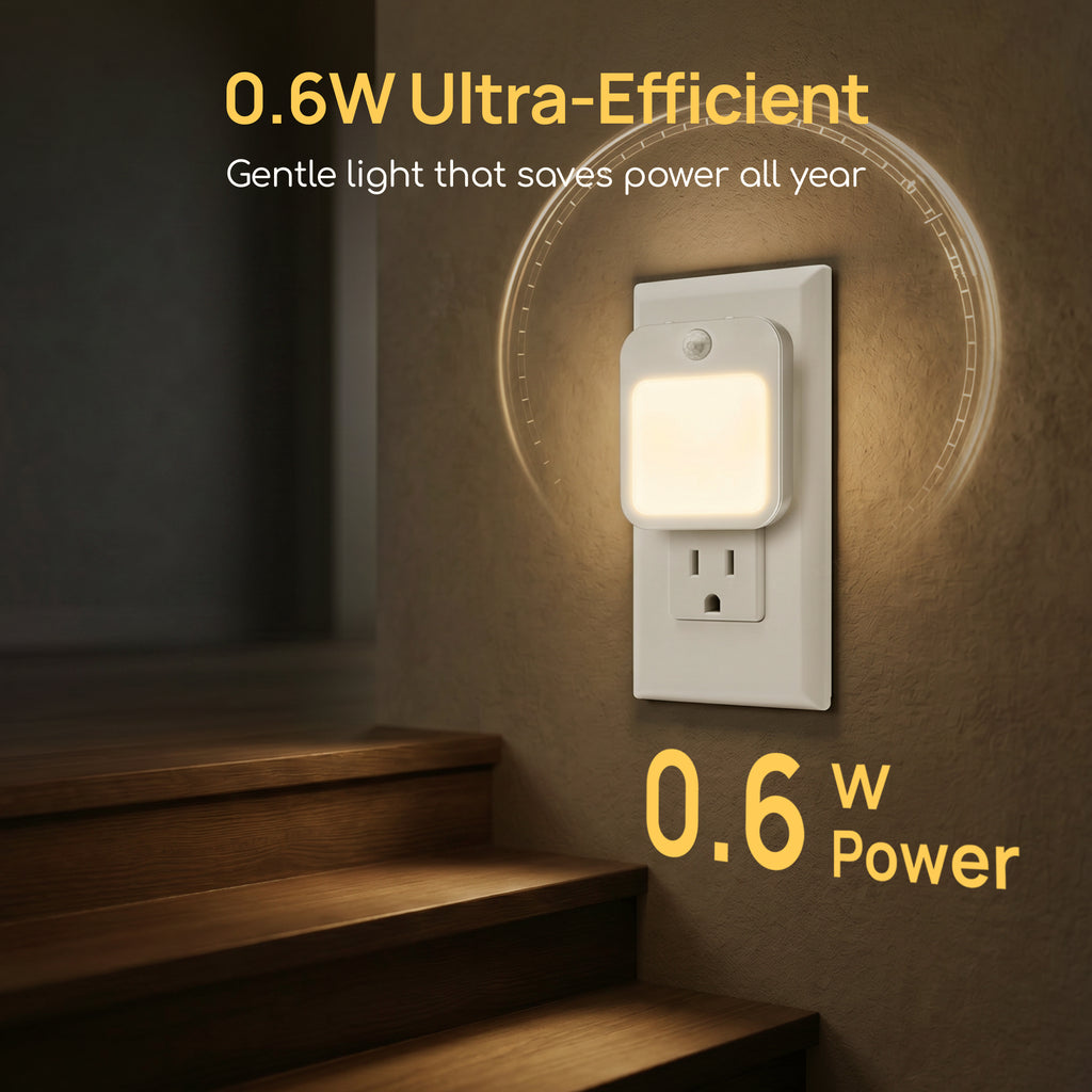 FeelAtHome Motion Sensor Night Light – 3000K Warm Light, Stepless Dimming, Dusk-to-Dawn Auto On/Off