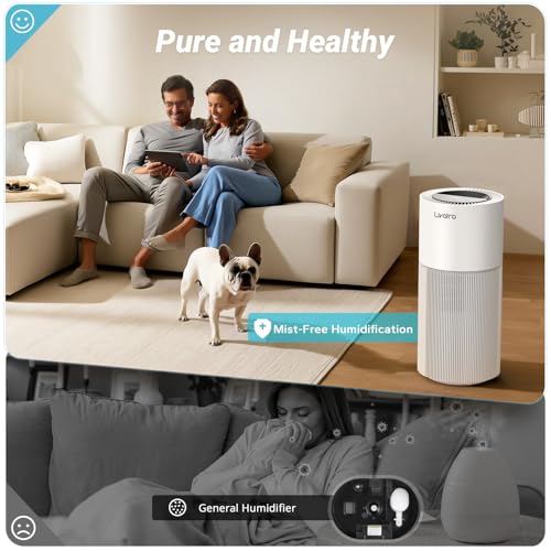 Smart Evaporative Humidifier for Whole House, 8L Top Fill Tank, Auto Drying Filter, Invisible Mist for Bedroom & Baby Sleep