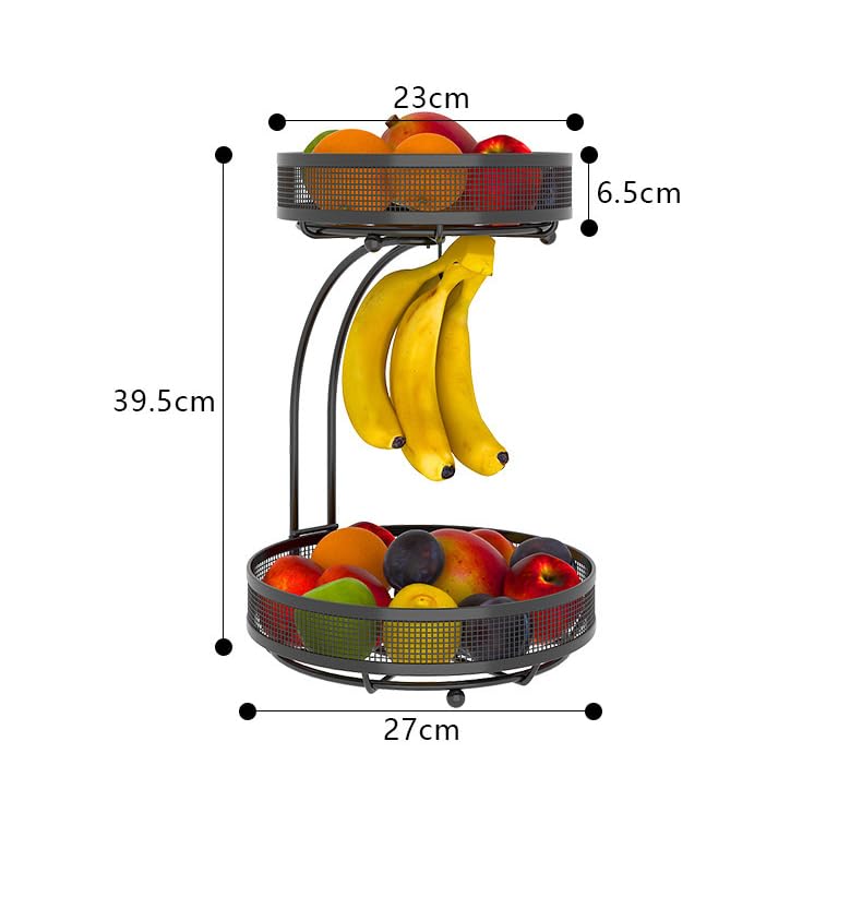 ADIVO 2 Tier Fruit Bowl Carbon Steel Kitchen Fruit and Vegetable Storage Basket