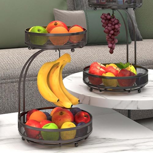 ADIVO 2 Tier Fruit Bowl Carbon Steel Kitchen Fruit and Vegetable Storage Basket