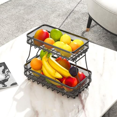 ADIVO 2 Tier Fruit Bowl Carbon Steel Kitchen Fruit and Vegetable Storage Basket