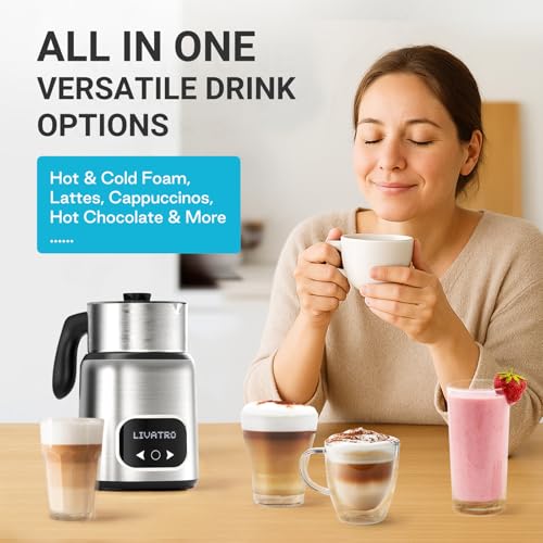 14-in-1 Electric Milk Frother with 21oz Detachable Cup, IH Fast Heating & Smart Memory, Steamer for Latte/Coffee, Dishwasher Safe
