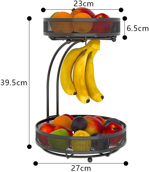 ADIVO 2 Tier Fruit Bowl Carbon Steel Kitchen Fruit and Vegetable Storage Basket