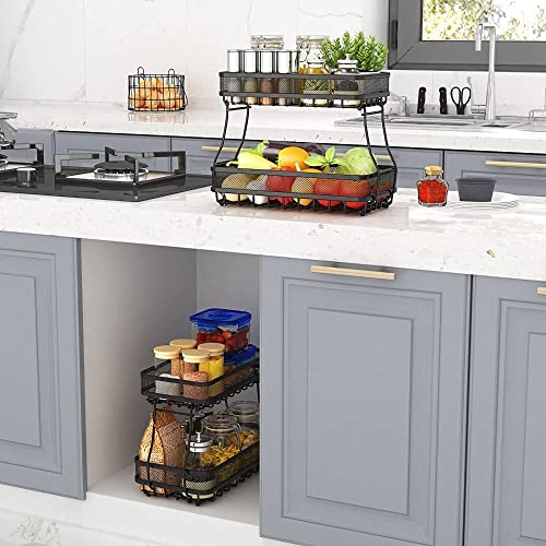 ADIVO 2 Tier Fruit Bowl Carbon Steel Kitchen Fruit and Vegetable Storage Basket