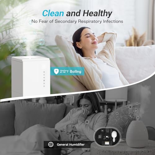6L Stainless Steel Warm Mist Humidifier with Easy Clean, Sleep Mode & Auto-Off, Large Room Air Humidifier for Bedroom