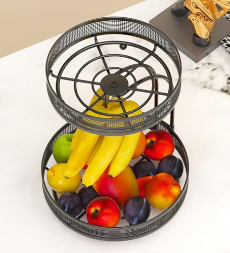 ADIVO 2 Tier Fruit Bowl Carbon Steel Kitchen Fruit and Vegetable Storage Basket