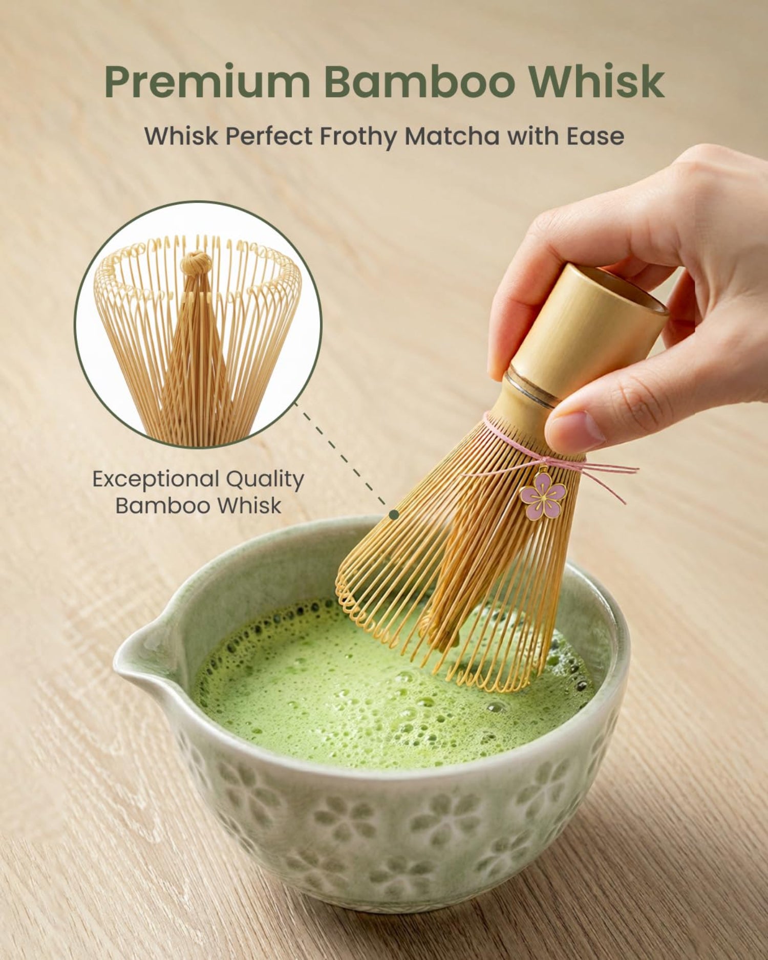 Adivo 7-Piece Matcha Whisk Set with Ceramic Bowl, Bamboo Scoop, Sifter, Holder & Towel | Matcha Gift Kit