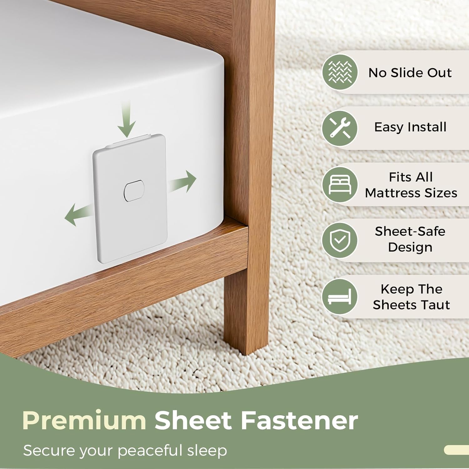 Faunna Bed Lock Sheet Holders, Upgrade Straps Keep Sheets Firm & Tight, Fitted Sheet Clips for Corners, Easy One-Time Installation, White