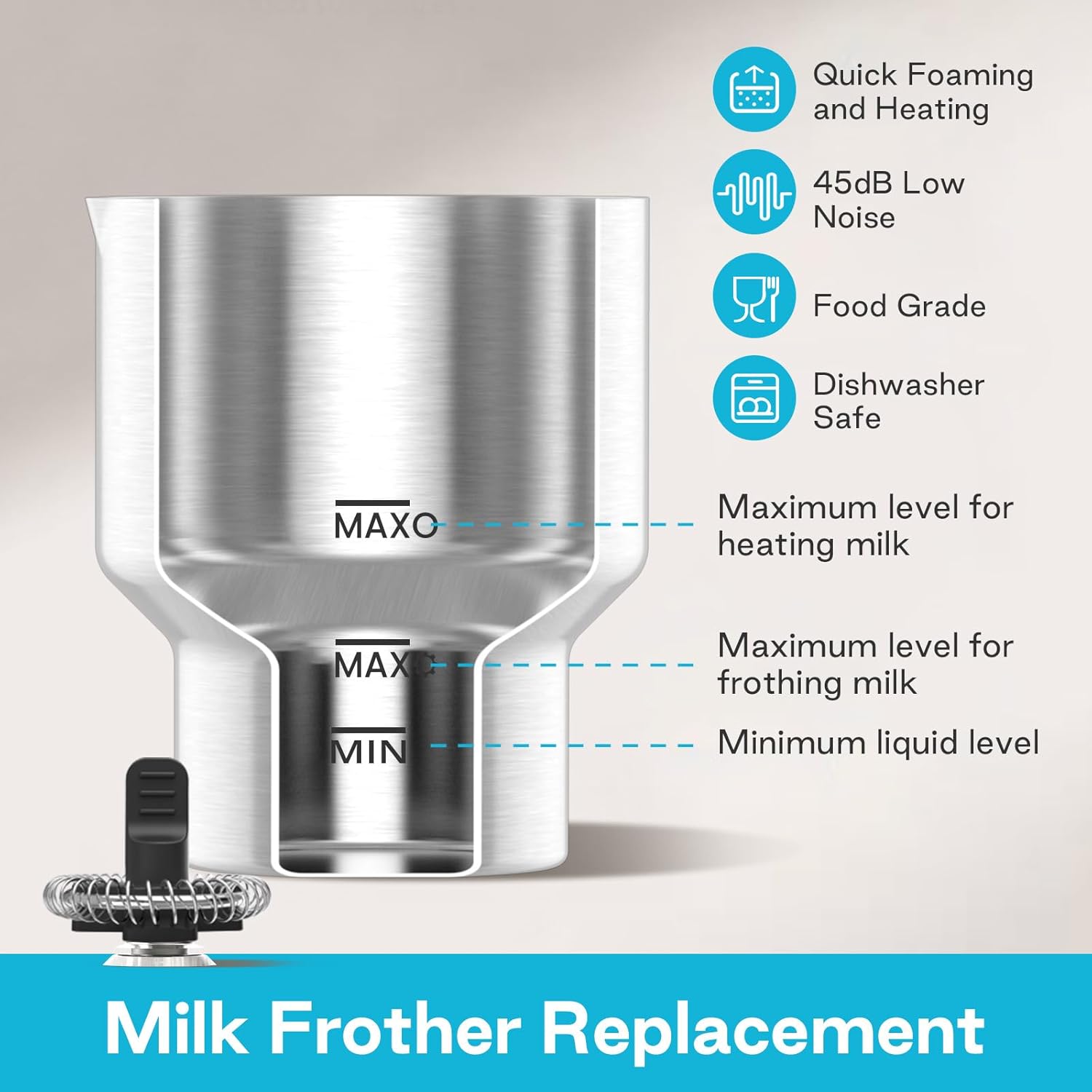 2-Pack Replacement Whisks for 12-in-1 Electric Milk Frother and Warmer, Automatic Milk Steamer and Frothing Whisks, Black 1.5 x 1.5 inches