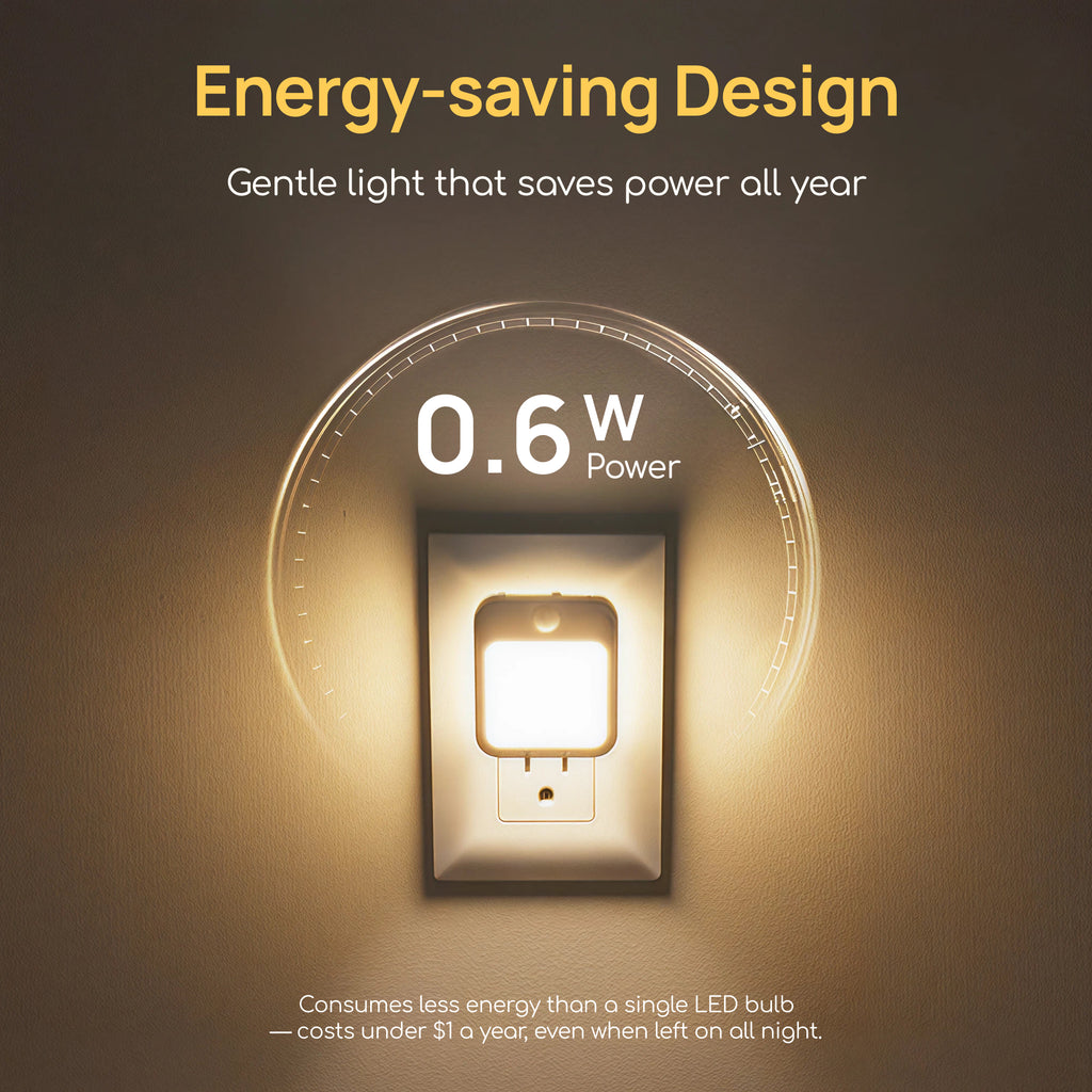 Plug-In Motion Sensor Night Light, Dusk-to-Dawn LED with Stepless Dimming, Energy-Saving