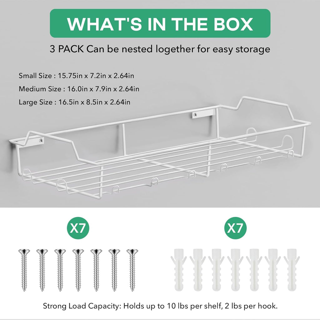 Hat Organizer Racks for Baseball Caps - Metal Hat Storage Holder Shelves for Wall Fit 20 Caps - 3 Pack, White