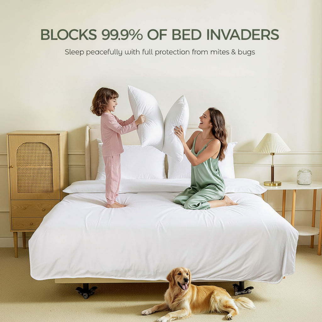 FAUNNA 100% Cotton Duvet Cover, Hypoallergenic White Zipper Comforter Cover, Bed Bug Proof, Breathable & Antimicrobial Protector