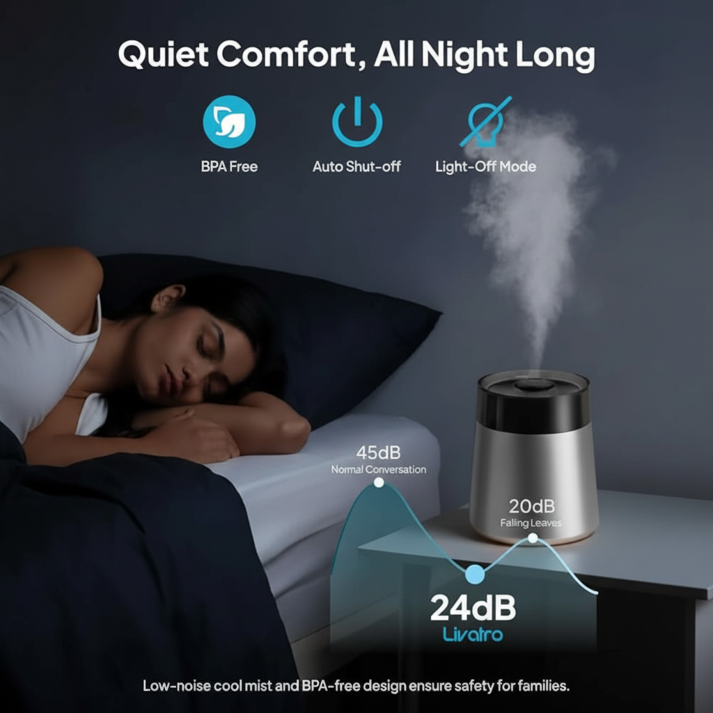 7L Ultrasonic Cool Mist Humidifier for Bedroom & Large Room, Top Fill, 24dB Quiet, 3 Mist Levels, Easy Clean, Dishwasher Safe