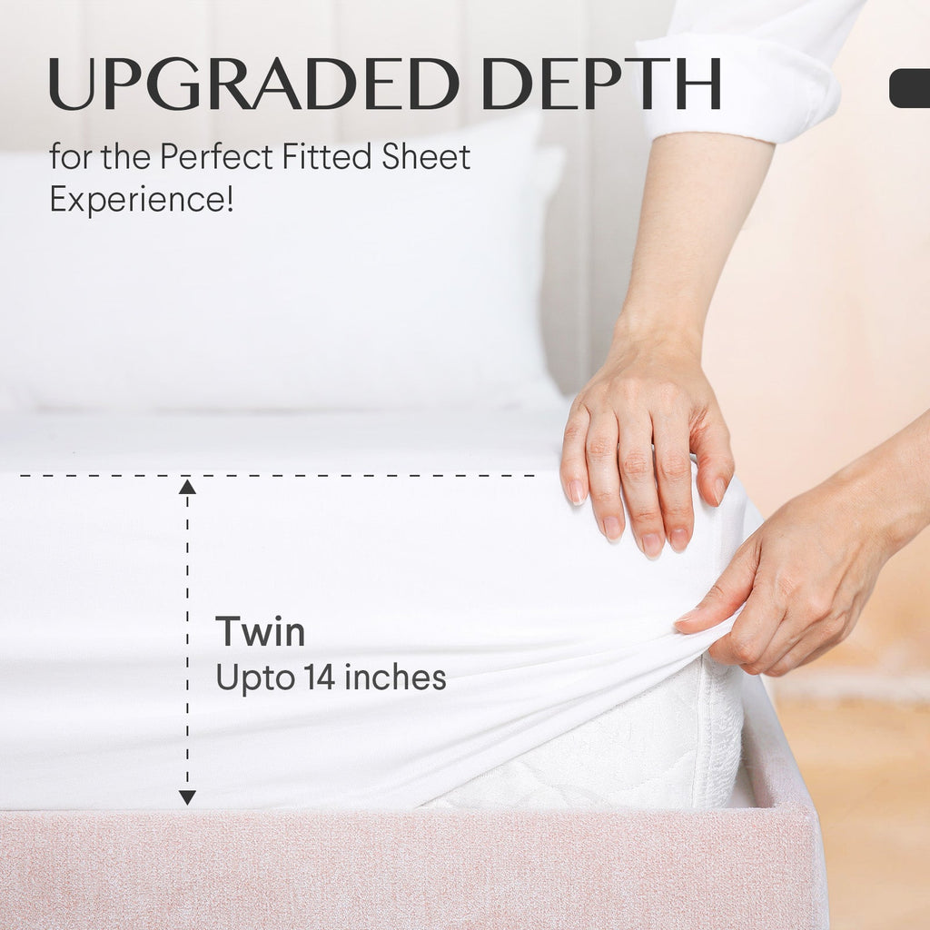 Faunna 100% 800TC Cotton Fitted Sheet, Full Size, Deep Pocket (Fits 17" Mattress), Soft, Breathable, White, 1 Piece
