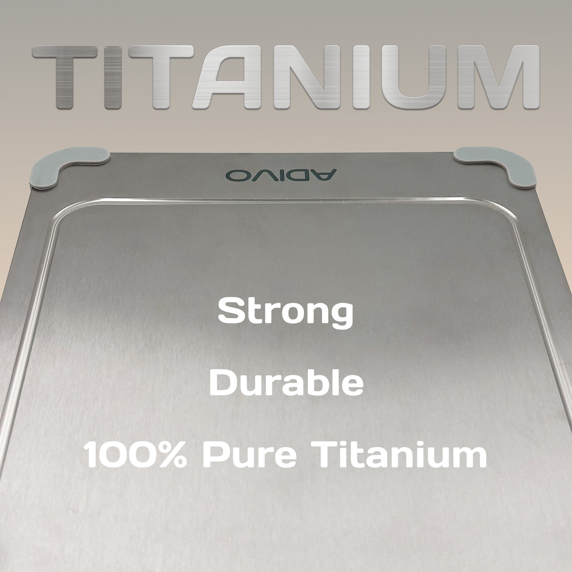 ADIVO Titanium Cutting Board, Double-Sided 100% Pure Titanium, Non-Porous Easy Clean with Juice Groove & Non-Slip Corners