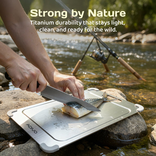 ADIVO Titanium Cutting Board, Double-Sided 100% Pure Titanium, Non-Porous Easy Clean with Juice Groove & Non-Slip Corners