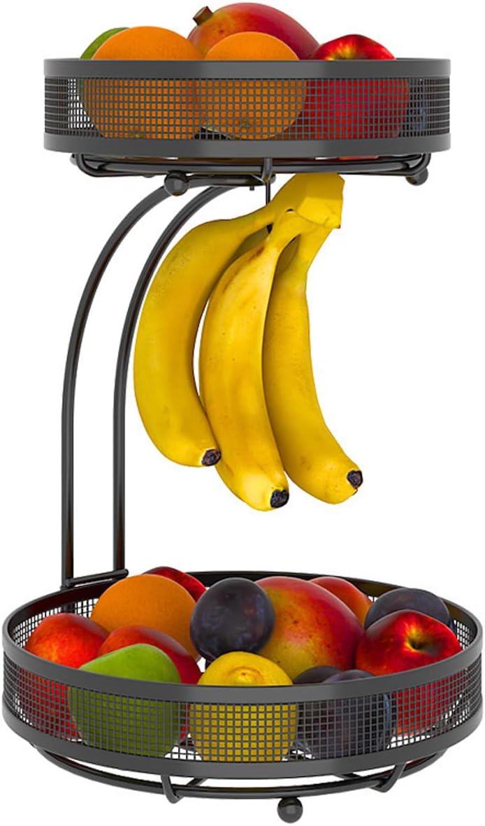 ADIVO 2 Tier Fruit Bowl Carbon Steel Kitchen Fruit and Vegetable Storage Basket