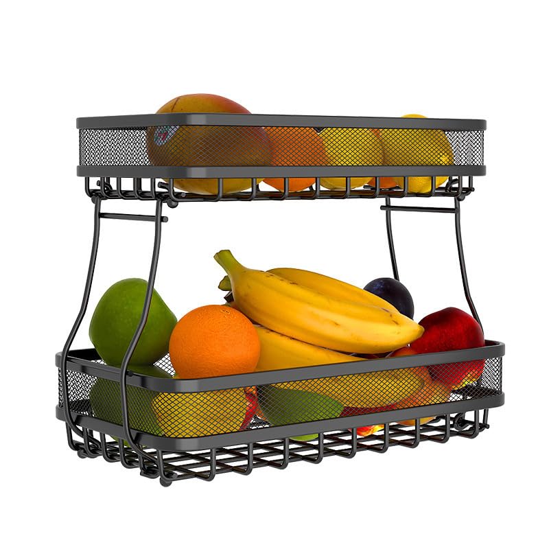 ADIVO 2 Tier Fruit Bowl Carbon Steel Kitchen Fruit and Vegetable Storage Basket