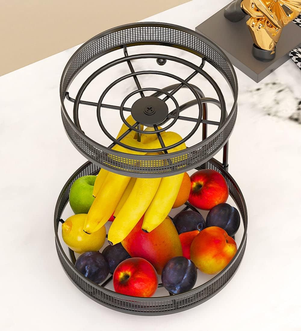 ADIVO 2 Tier Fruit Bowl Carbon Steel Kitchen Fruit and Vegetable Storage Basket