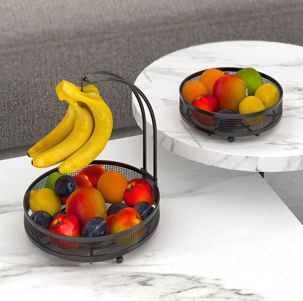 ADIVO 2 Tier Fruit Bowl Carbon Steel Kitchen Fruit and Vegetable Storage Basket