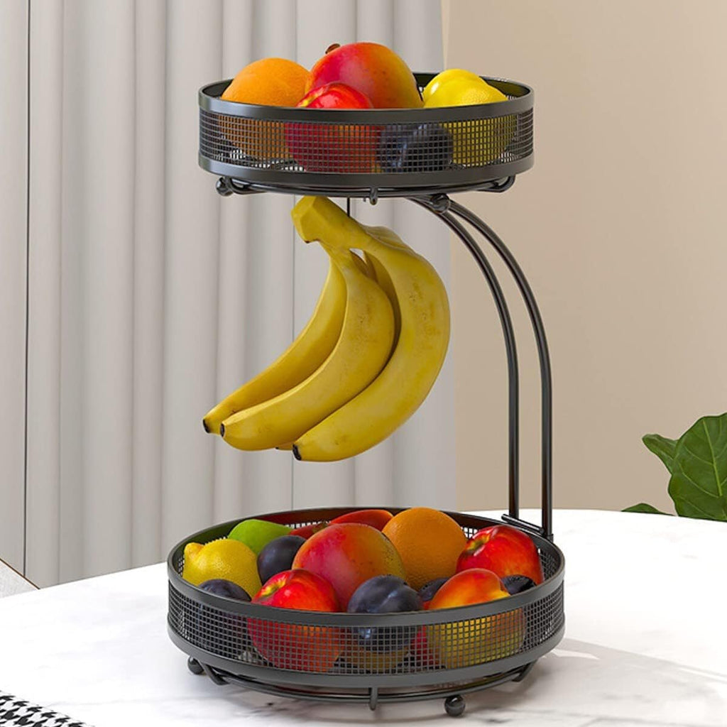 ADIVO 2 Tier Fruit Bowl Carbon Steel Kitchen Fruit and Vegetable Storage Basket