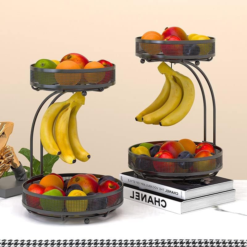 ADIVO 2 Tier Fruit Bowl Carbon Steel Kitchen Fruit and Vegetable Storage Basket