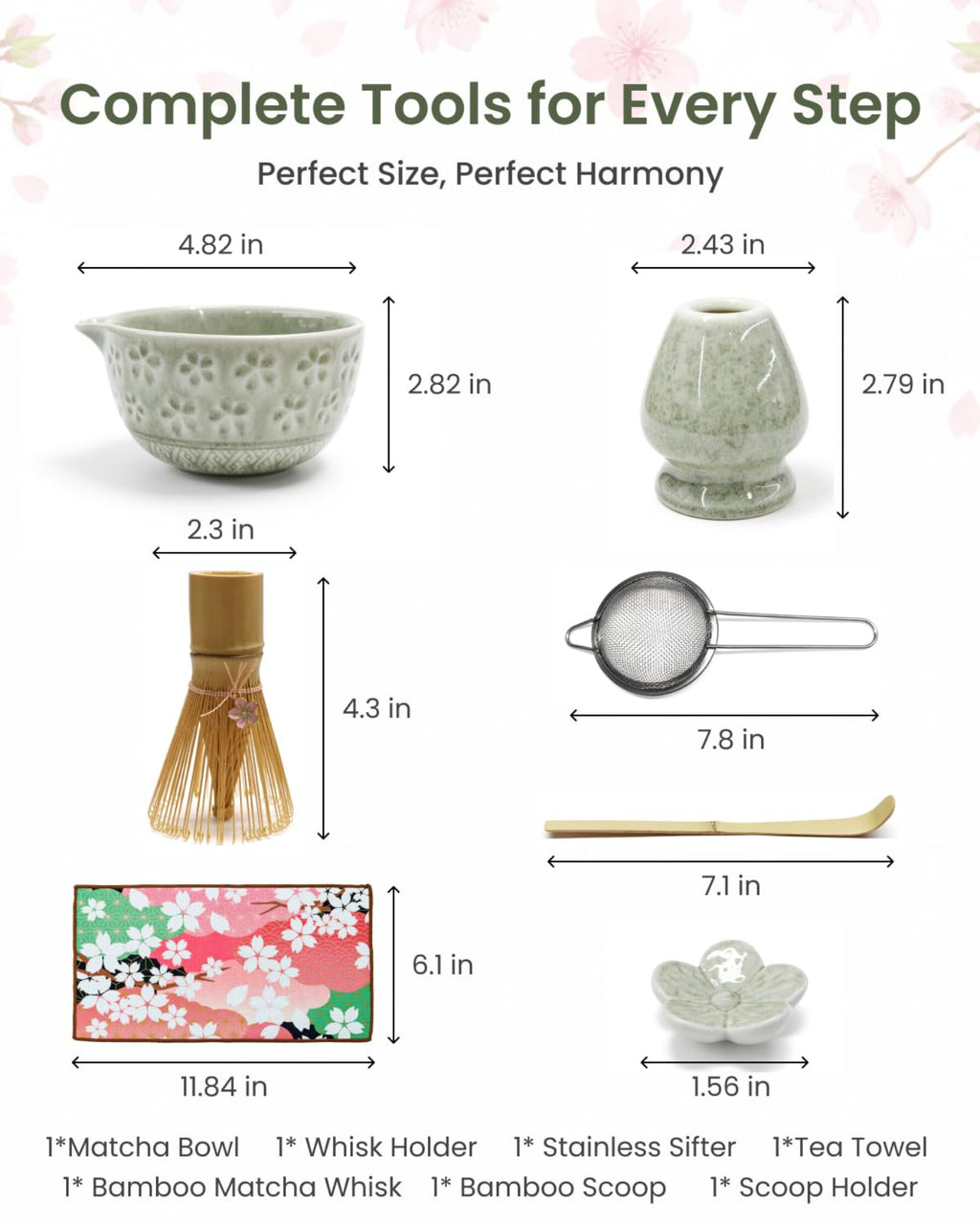 Adivo 7-Piece Matcha Whisk Set with Ceramic Bowl, Bamboo Scoop, Sifter, Holder & Towel | Matcha Gift Kit