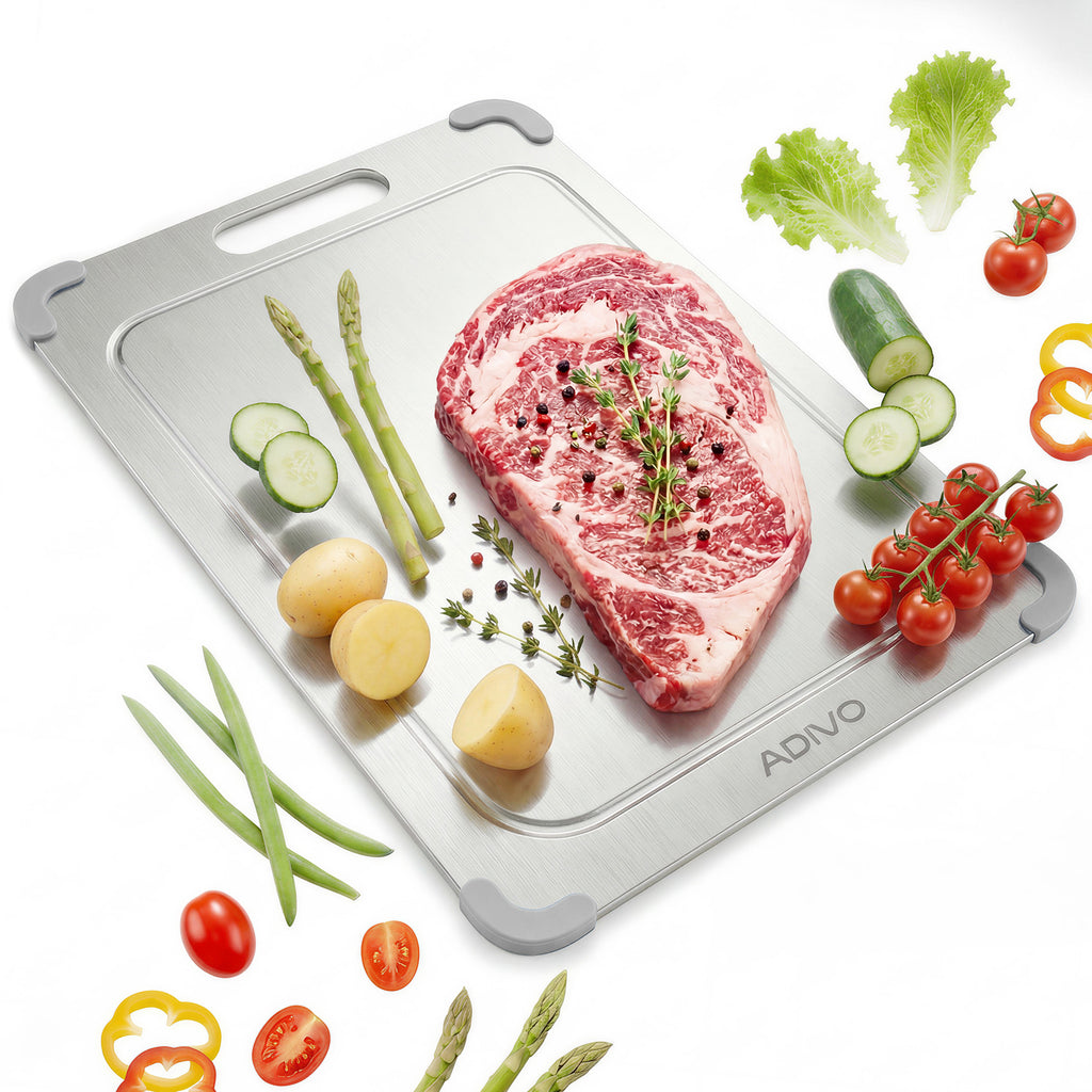 ADIVO Pure Titanium Cutting Board – Non-Porous, Easy Rinse, Double-Sided with Juice Groove & Non-Slip Corners